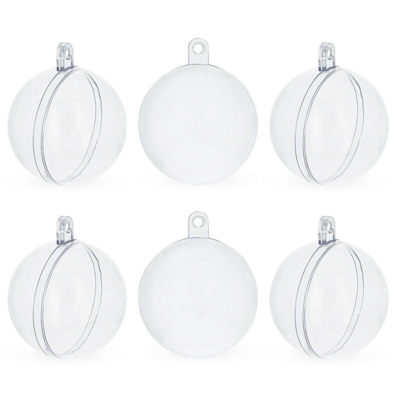Set of 6 Mini Clear Plastic Ball Ornaments 1.92 Inches (49 mm)