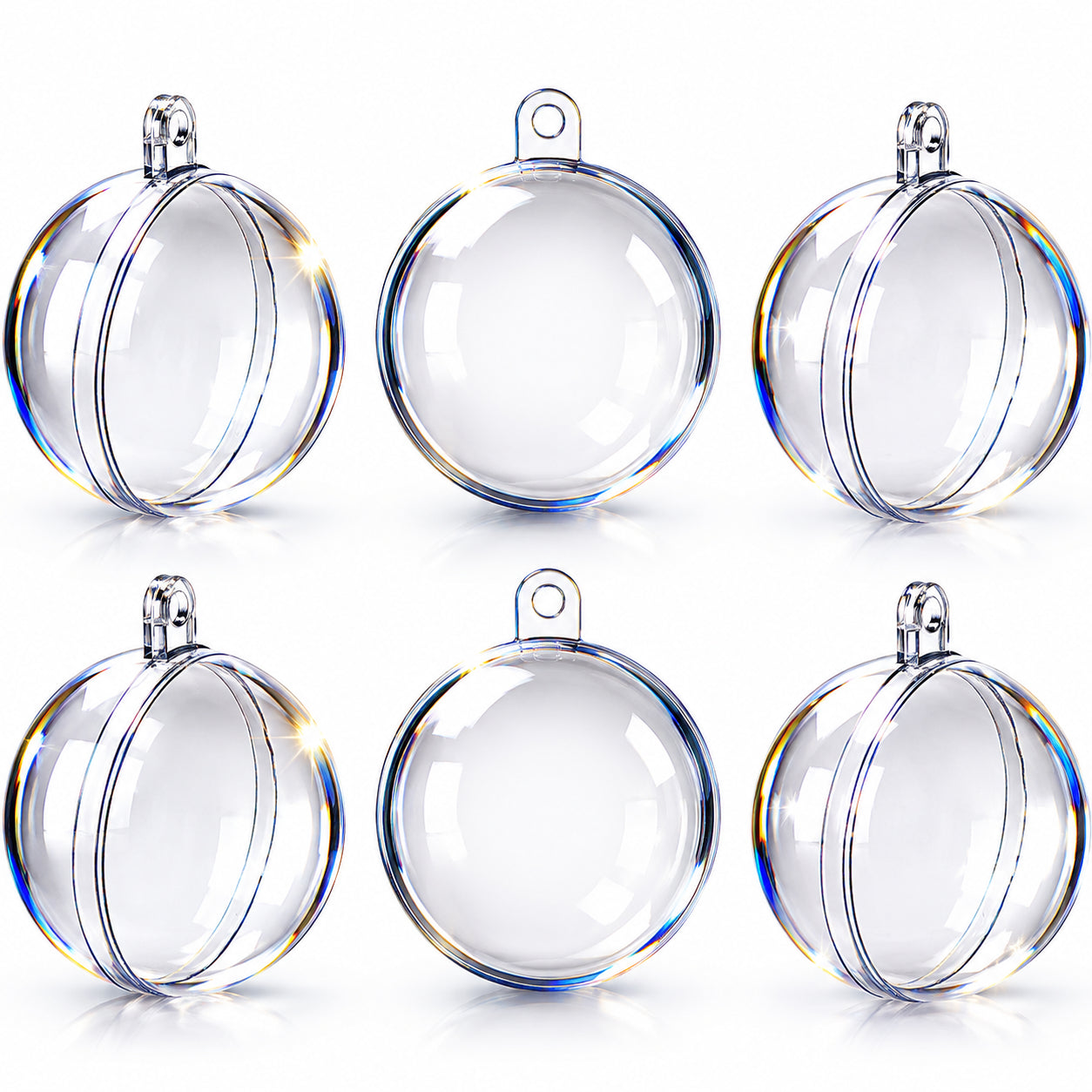 Set of 6 Mini Clear Plastic Ball Ornaments 1.92 Inches (49 mm)