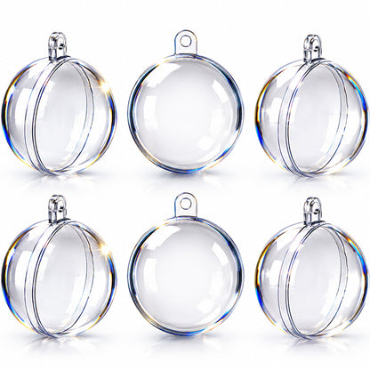 Set of 6 Mini Clear Plastic Ball Ornaments 1.92 Inches (49 mm)