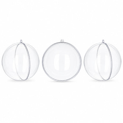 Set of 3 Clear Plastic Ball Ornaments 3.45 Inches (88 mm)