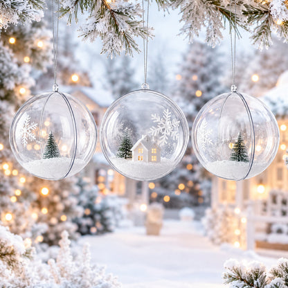 Set of 3 Clear Plastic Ball Ornaments 3.45 Inches (88 mm)