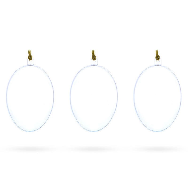 Set of 3 Clear Plastic Egg Ornaments 3.4 Inches (86 mm)