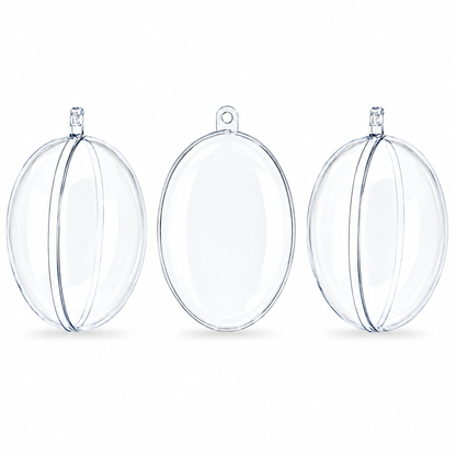 Set of 3 Clear Plastic Egg Ornaments 4.35 Inches (100 mm)