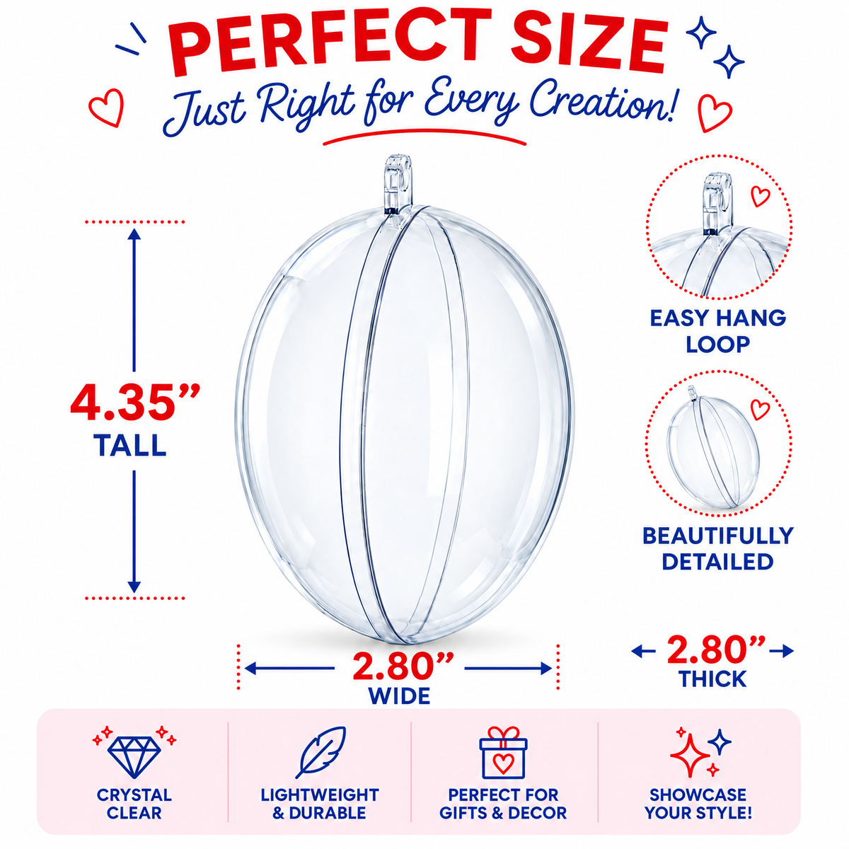 Set of 3 Clear Plastic Egg Ornaments 4.35 Inches (100 mm)
