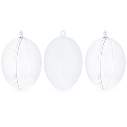 Set of 3 Clear Plastic Egg Ornaments 4.35 Inches (100 mm)