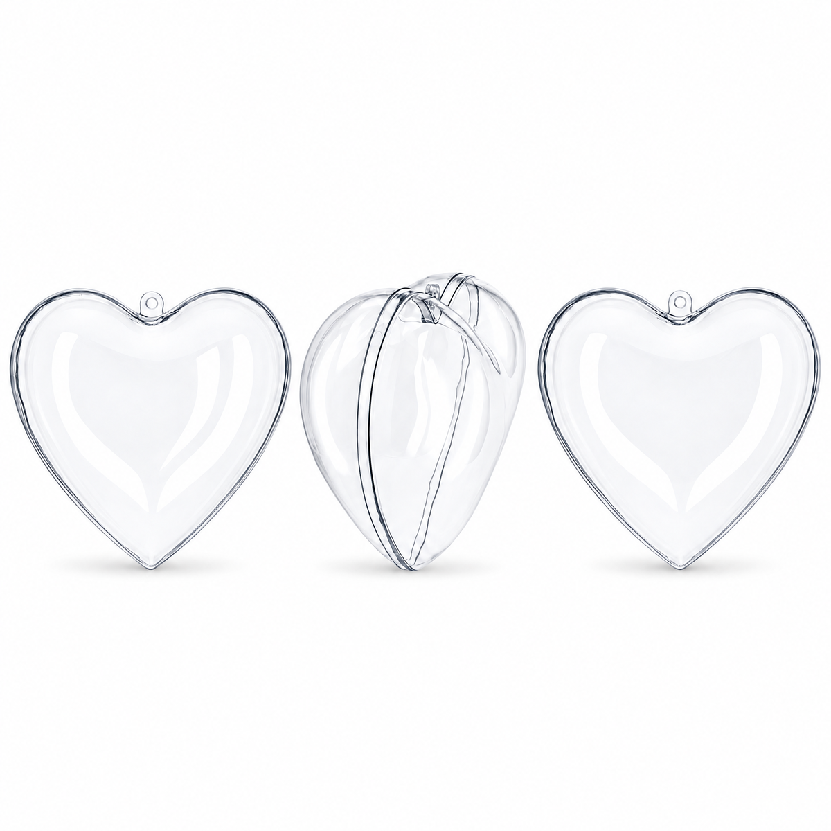 Set of 3 Clear Plastic Hearts Ornaments 2.45 Inches (62 mm)