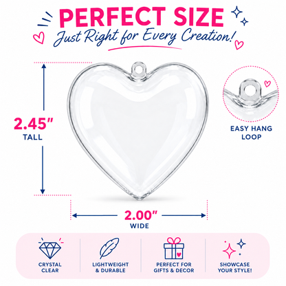 Set of 3 Clear Plastic Hearts Ornaments 2.45 Inches (62 mm)