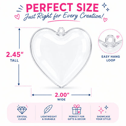 Set of 3 Clear Plastic Hearts Ornaments 2.45 Inches (62 mm)