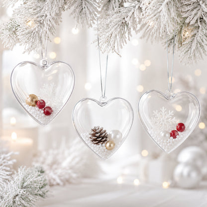 Set of 3 Clear Plastic Hearts Ornaments 2.45 Inches (62 mm)