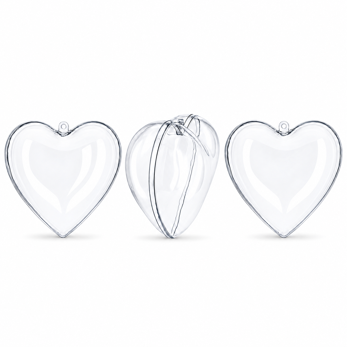 Set of 3 Clear Plastic Heart Ornaments 3.05 Inches