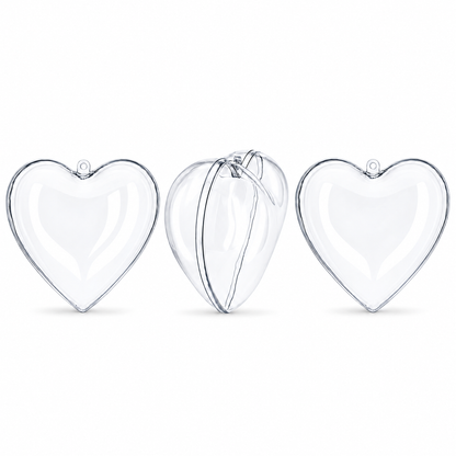 Set of 3 Clear Plastic Heart Ornaments 3.05 Inches