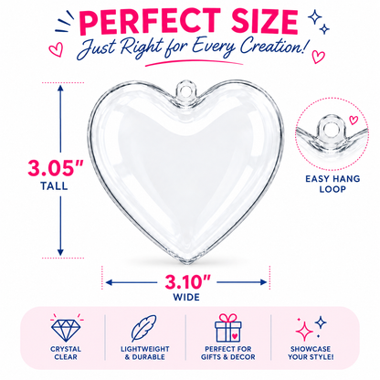 Set of 3 Clear Plastic Heart Ornaments 3.05 Inches