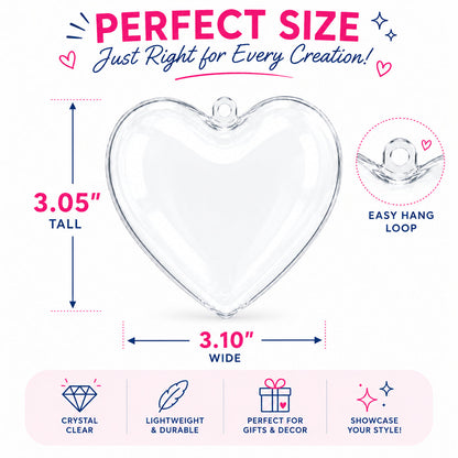 Set of 3 Clear Plastic Heart Ornaments 3.05 Inches