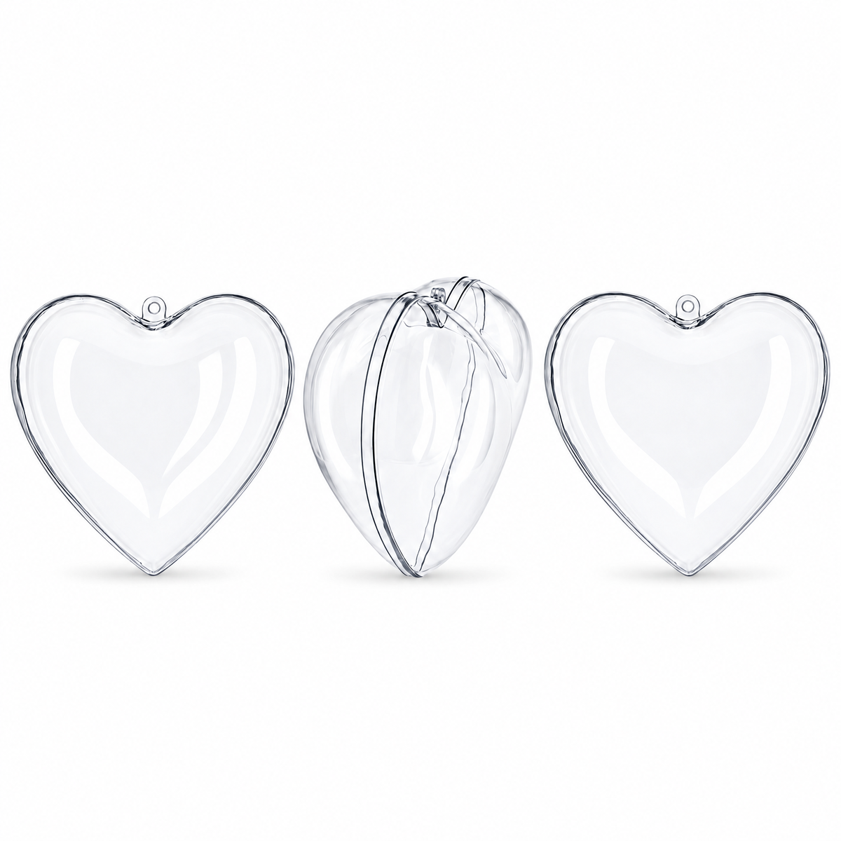 Set of 3 Clear Plastic Heart Ornaments 3.85 Inches (98 mm)