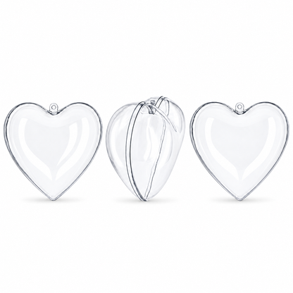 Set of 3 Clear Plastic Heart Ornaments 3.85 Inches (98 mm)