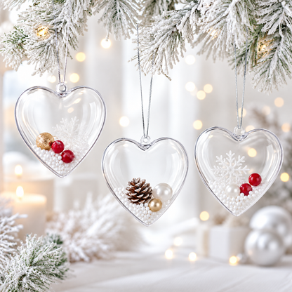 Set of 3 Clear Plastic Heart Ornaments 3.85 Inches (98 mm)