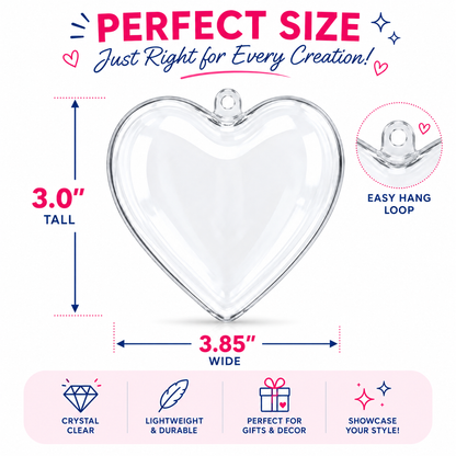 Set of 3 Clear Plastic Heart Ornaments 3.85 Inches (98 mm)