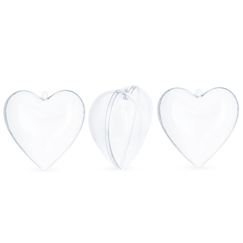 Set of 3 Clear Plastic Heart Ornaments 3.05 Inches
