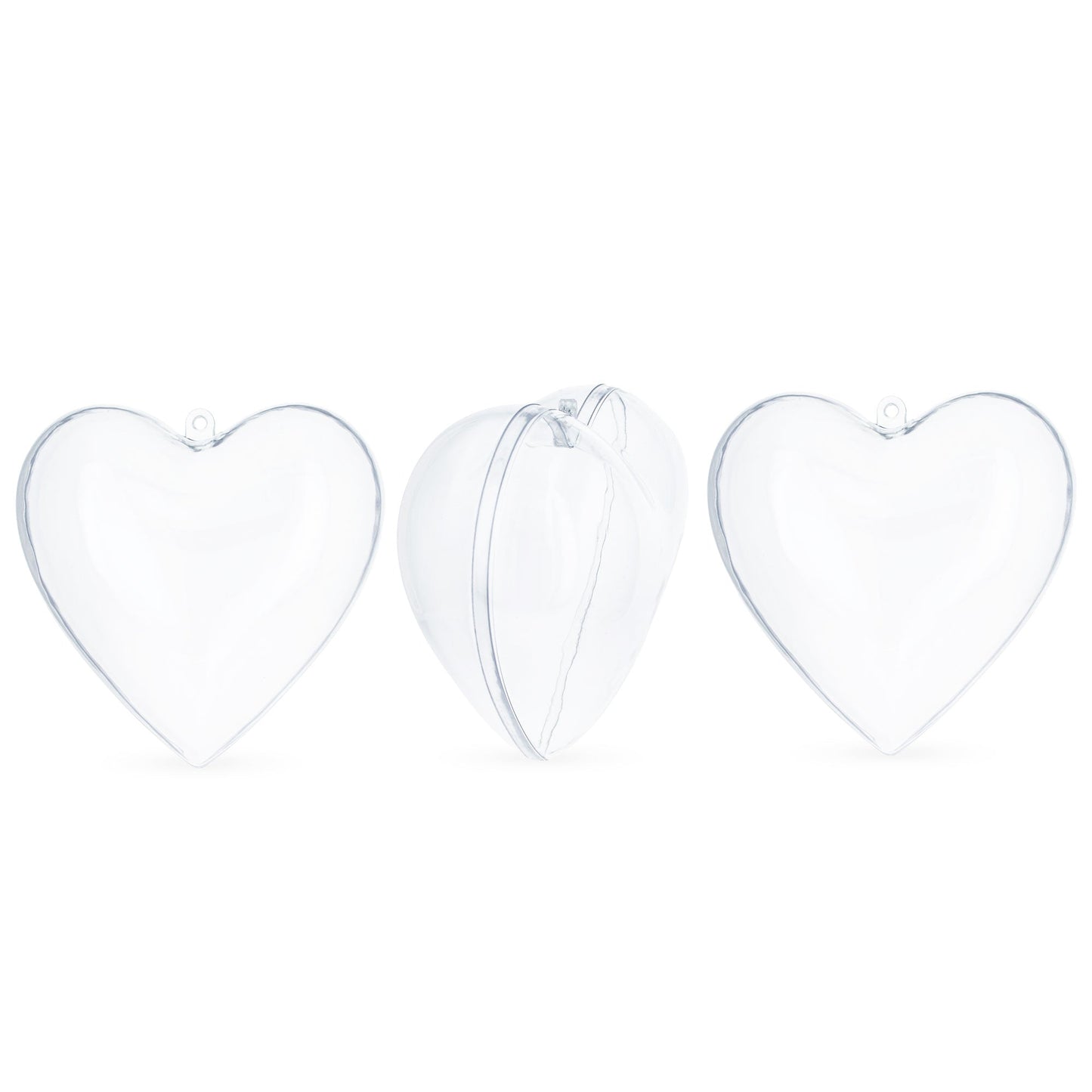 Set of 3 Clear Plastic Heart Ornaments 3.85 Inches (98 mm)