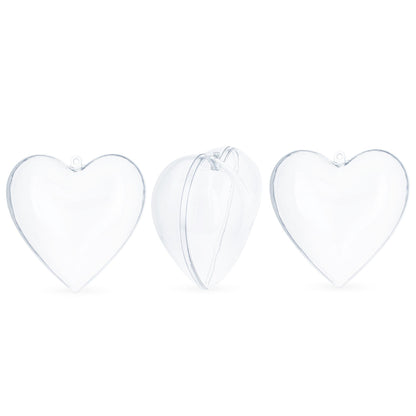 Set of 3 Clear Plastic Heart Ornaments 3.85 Inches (98 mm)