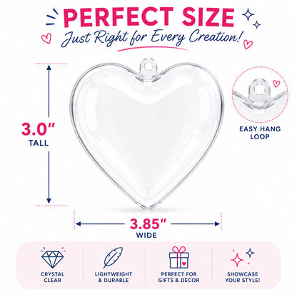 Set of 3 Clear Plastic Heart Ornaments 3.85 Inches (98 mm)