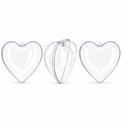 Set of 3 Clear Plastic Heart Ornament 4.6 Inches (117 mm)