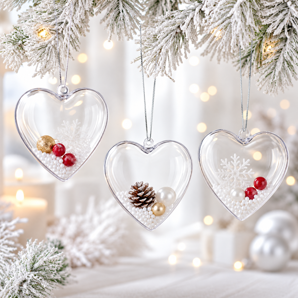 Set of 3 Clear Plastic Heart Ornament 4.6 Inches (117 mm)