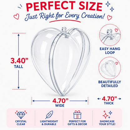 Set of 3 Clear Plastic Heart Ornament 4.6 Inches (117 mm)
