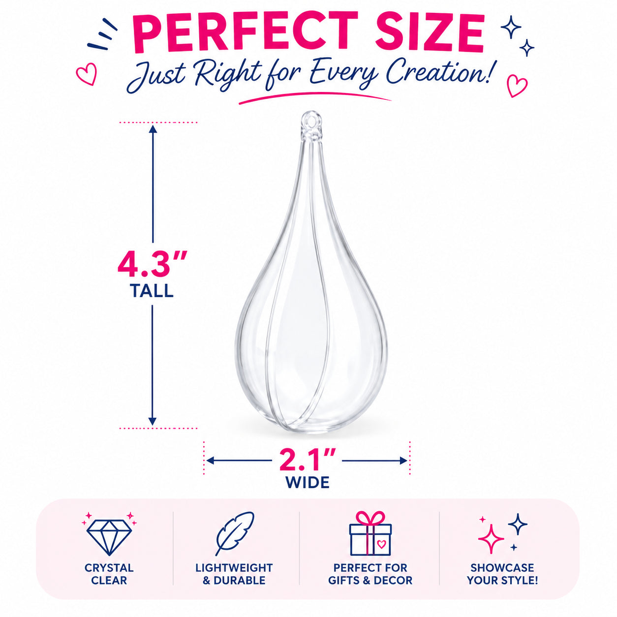 Set of 3 Clear Plastic Waterdrop Ornaments 4.3 Inches (109 mm)
