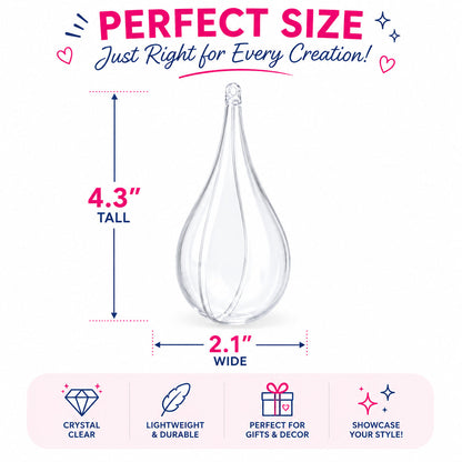 Set of 3 Clear Plastic Waterdrop Ornaments 4.3 Inches (109 mm)