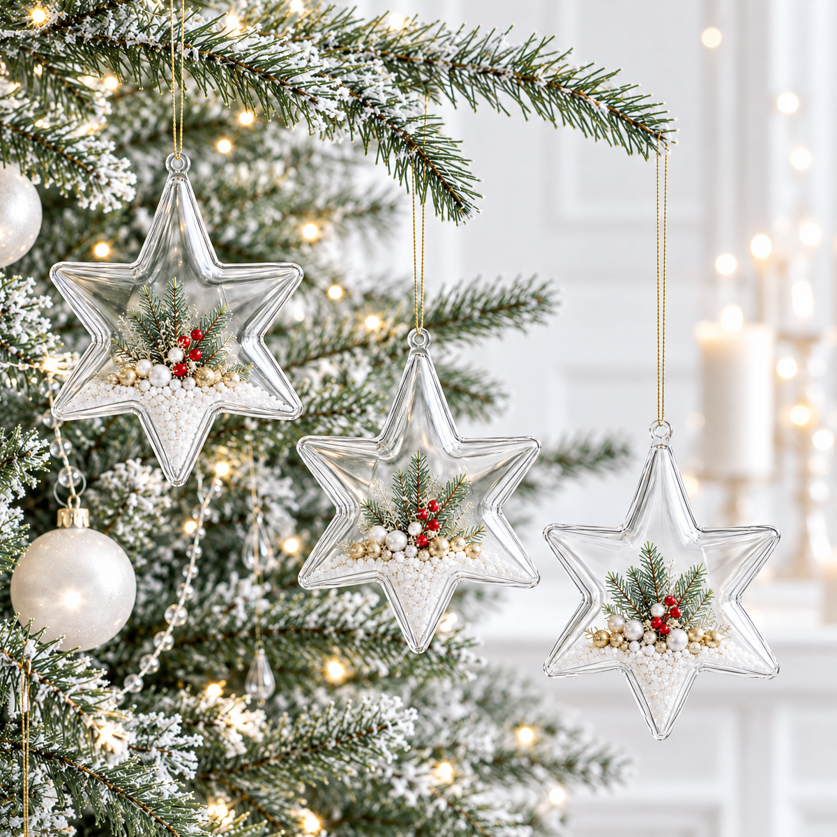 Set of 3 Clear Plastic Hexagon Ornaments 4 Inches