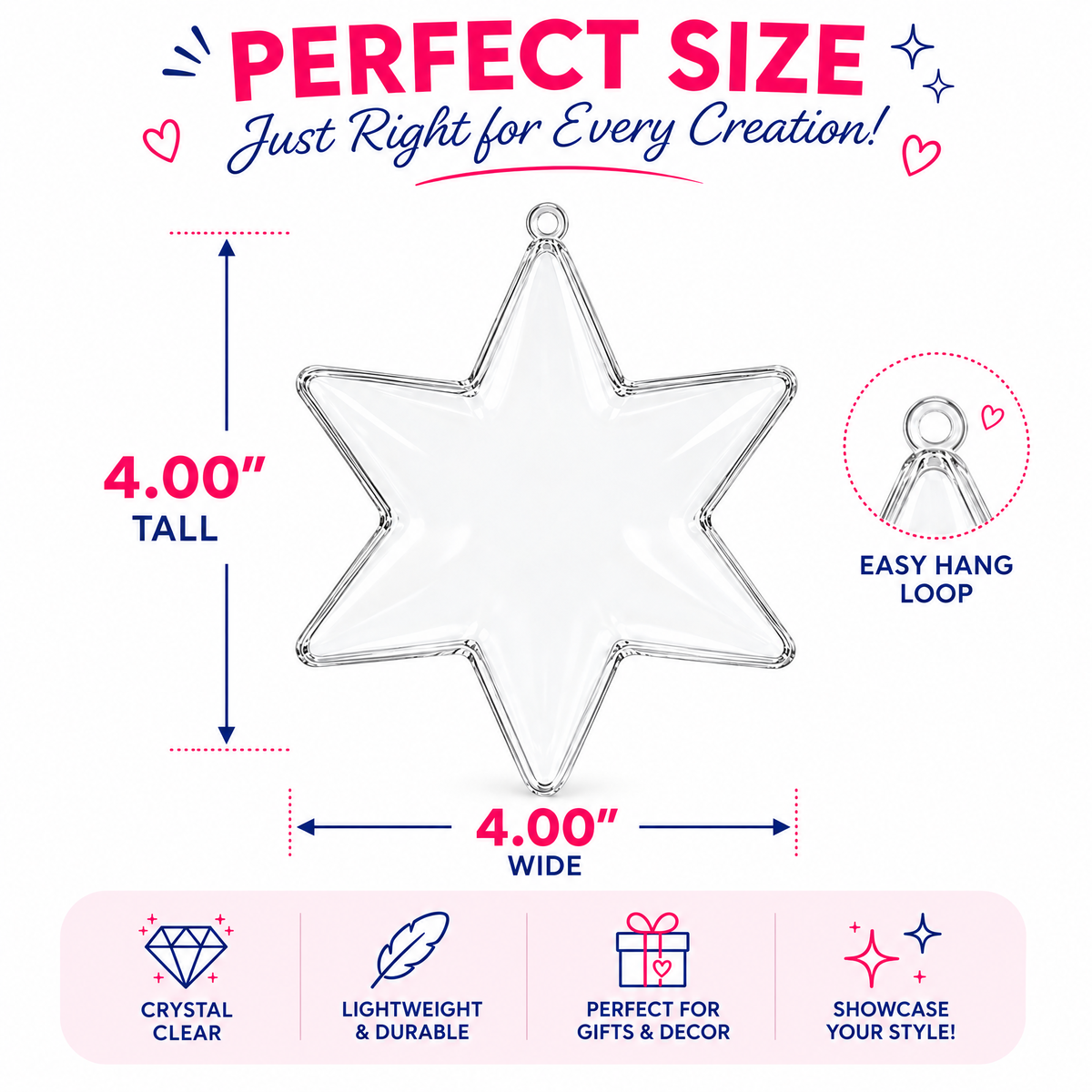 Set of 3 Clear Plastic Hexagon Ornaments 4 Inches