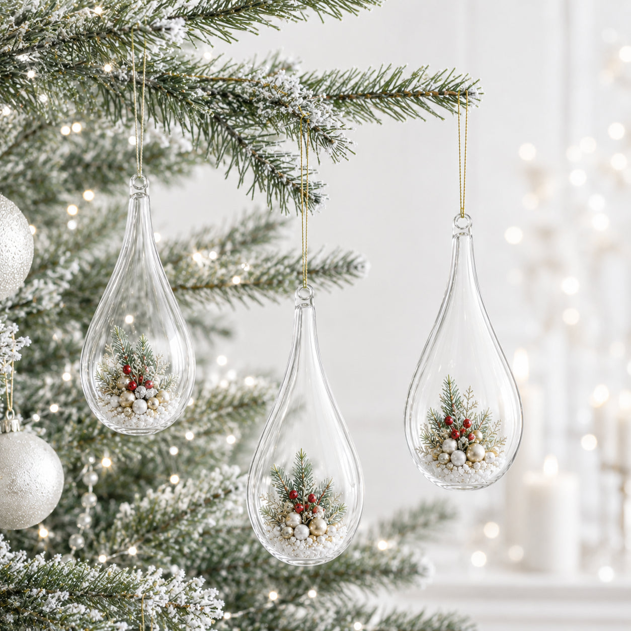 Set of 3 Clear Plastic Waterdrop Ornaments 4.3 Inches (109 mm)