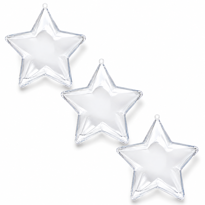 Set of 3 Clear Plastic Star Ornaments 3.25 Inches (83 mm)