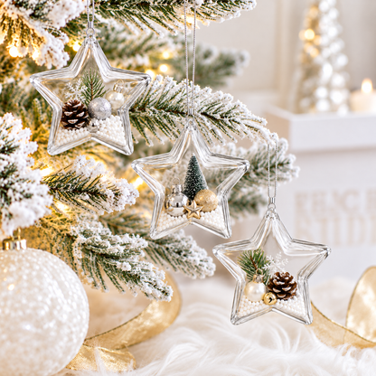 Set of 3 Clear Plastic Star Ornaments 3.25 Inches (83 mm)