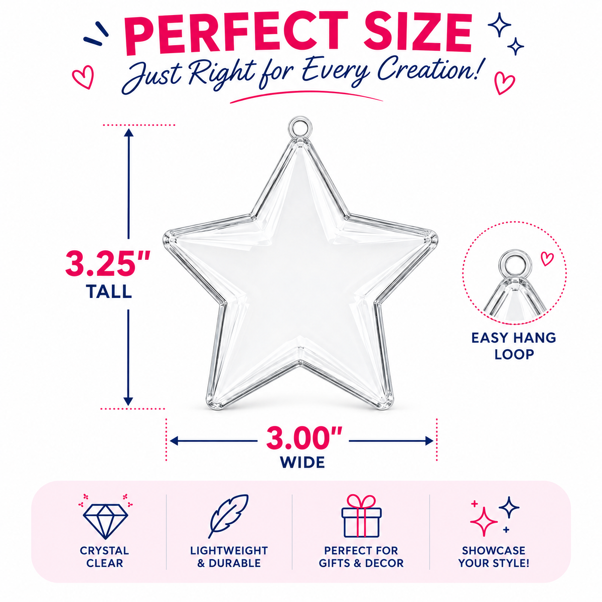 Set of 3 Clear Plastic Star Ornaments 3.25 Inches (83 mm)