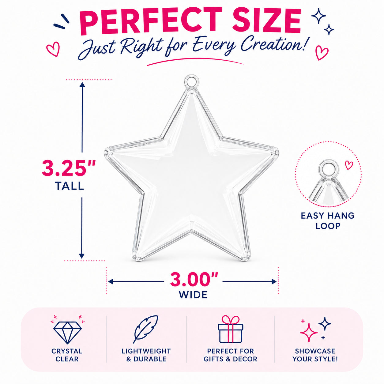 Set of 3 Clear Plastic Star Ornaments 3.25 Inches (83 mm)