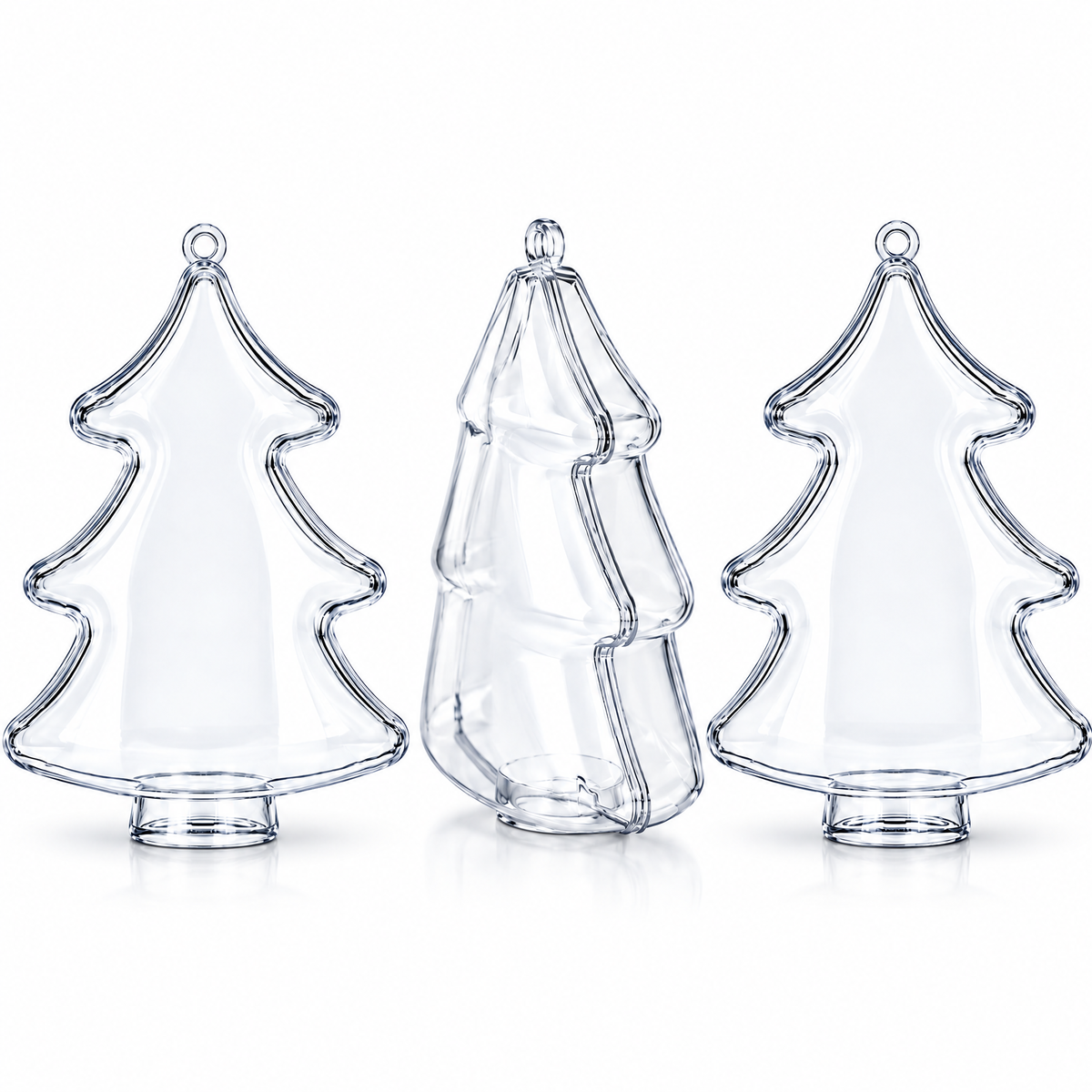 Set of 3 Clear Plastic Christmas Tree Shape Ornaments 4.35 Inches