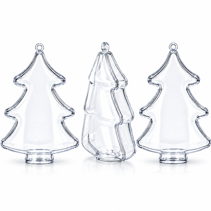Set of 3 Clear Plastic Christmas Tree Shape Ornaments 4.35 Inches
