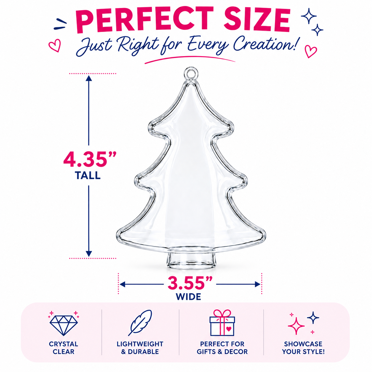 Set of 3 Clear Plastic Christmas Tree Shape Ornaments 4.35 Inches