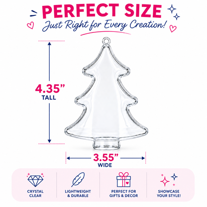 Set of 3 Clear Plastic Christmas Tree Shape Ornaments 4.35 Inches