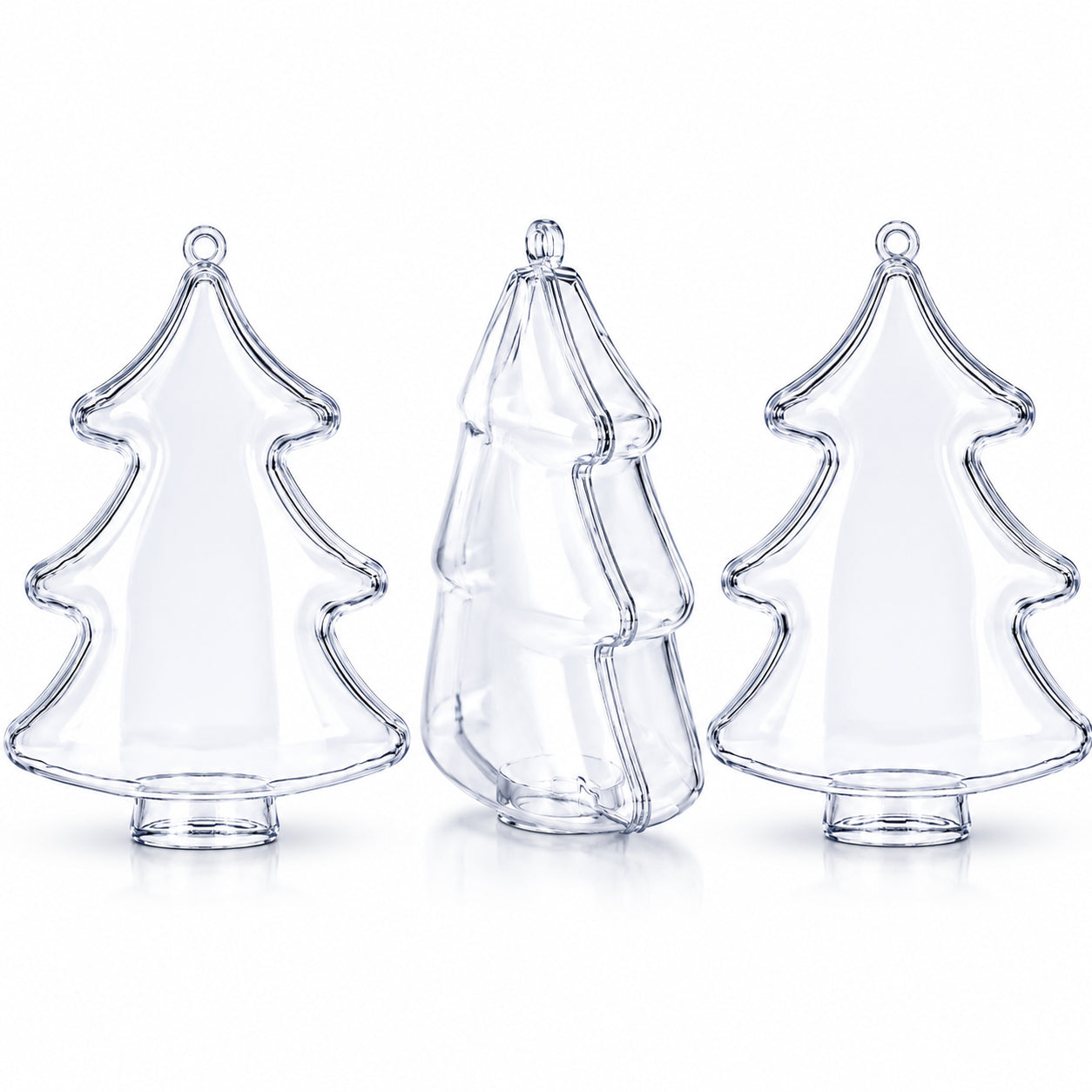 Set of 3 Clear Plastic Christmas Tree Shape Ornaments 4.35 Inches