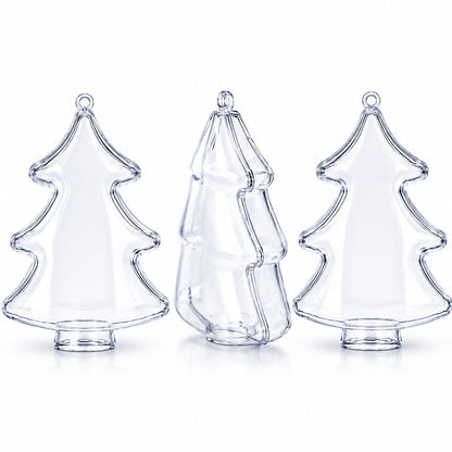 Set of 3 Clear Plastic Christmas Tree Shape Ornaments 4.35 Inches