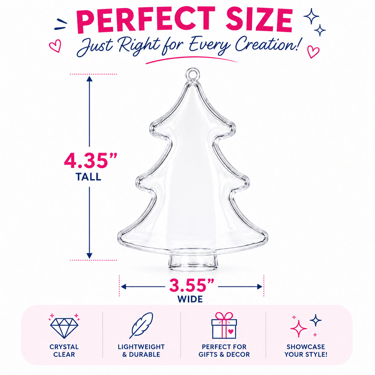 Set of 3 Clear Plastic Christmas Tree Shape Ornaments 4.35 Inches