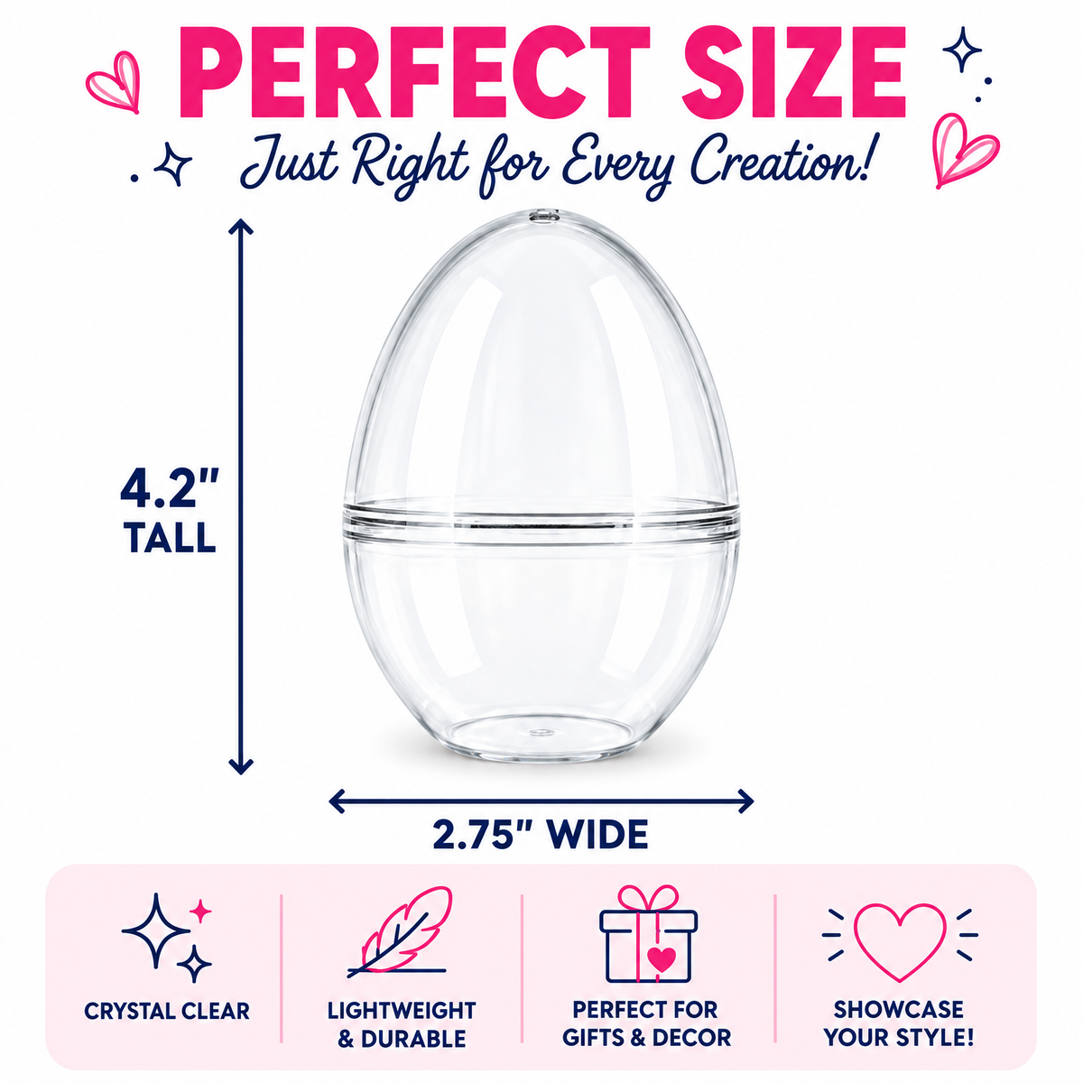Set of 3 Clear Plastic Standing Egg Ornaments 3.58 Inches (91 mm)