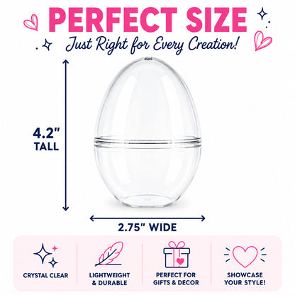 Set of 3 Clear Plastic Standing Egg Ornaments 3.58 Inches (91 mm)