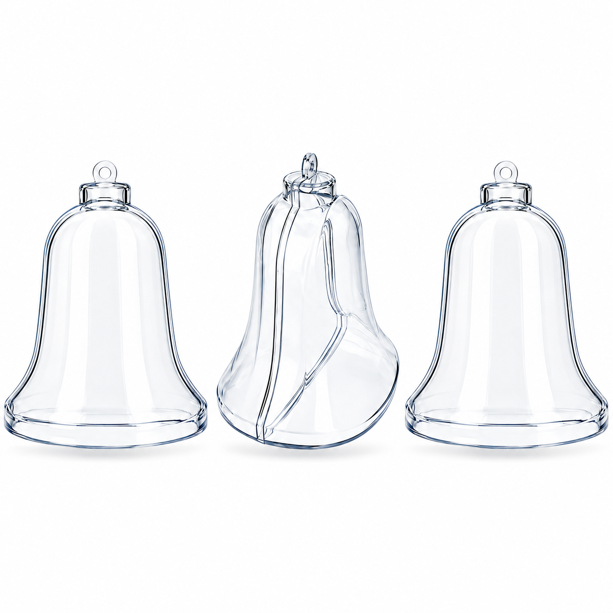 Set of 3 Clear Plastic Bell Ornaments 3.7 Inches (94 mm)