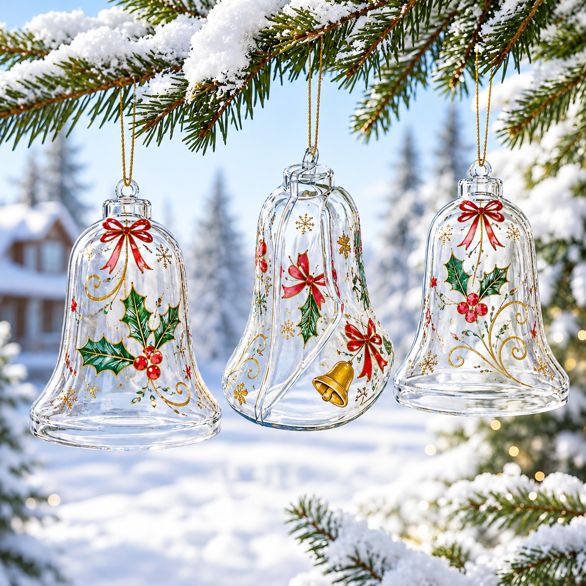 Set of 3 Clear Plastic Bell Ornaments 3.7 Inches (94 mm)