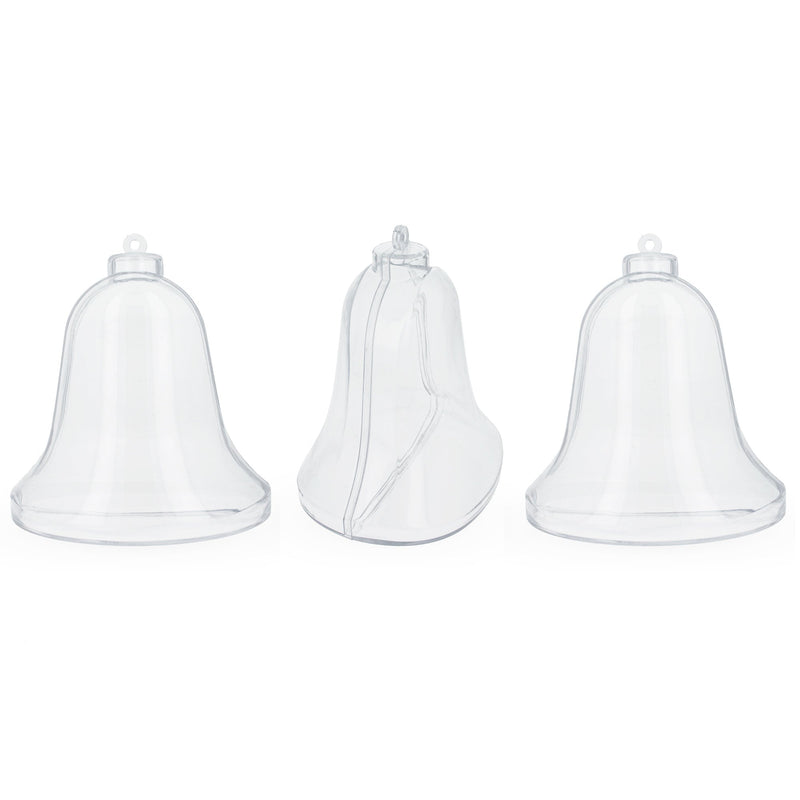 Set of 3 Clear Plastic Bell Ornaments 3.7 Inches (94 mm)