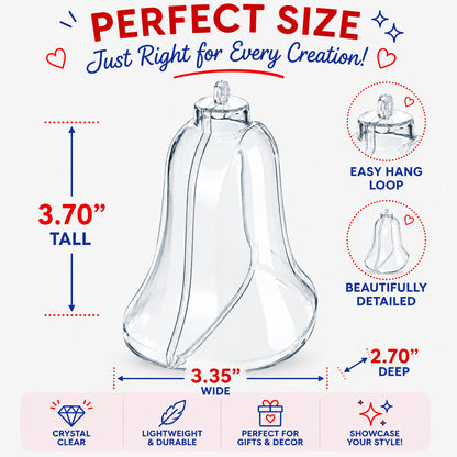 Set of 3 Clear Plastic Bell Ornaments 3.7 Inches (94 mm)